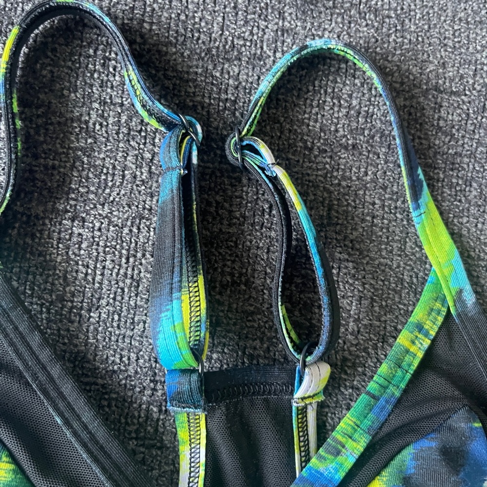 PINK Victoria's Secret | Size M | Black Sports Bra with Blue & Neon Green Print - Picture 6 of 11